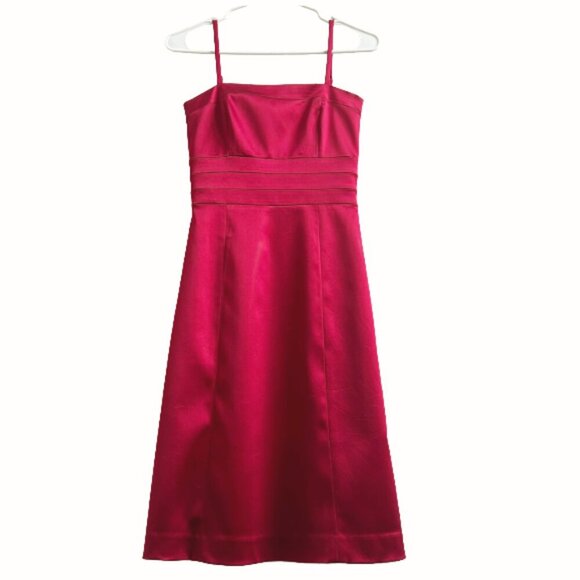 Theory Red Satin Cocktail Dress Spaghetti Strap Knee Length Dress Size 0 Elegant - Picture 5 of 13